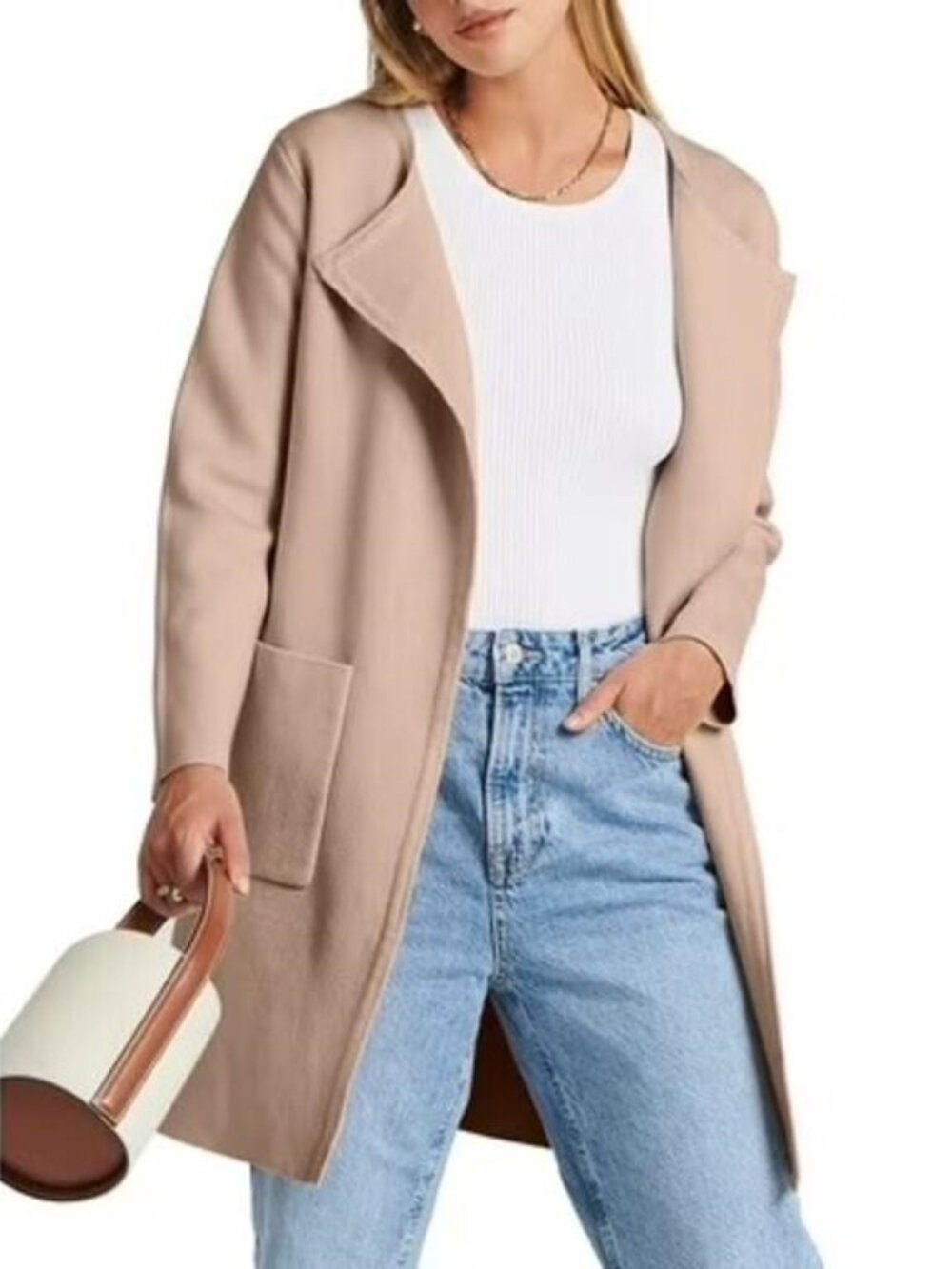 Luniro Womens Fall Jackets Oversized Trench Coat Open Front (Cream color)